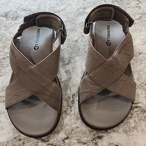 MERRELL Around Town Sunvue Nubuck Leather Strap Sandal in Stone Size 6